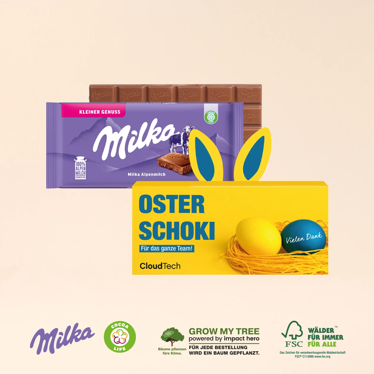Milka Schokoladentafel mit Hasenohren