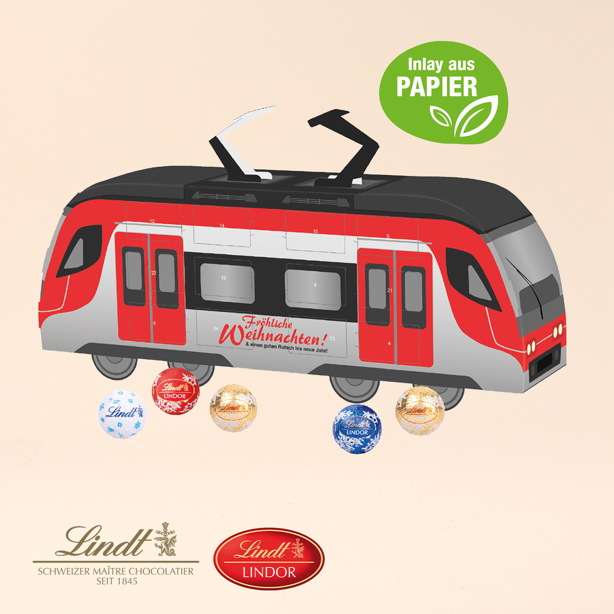3D Adventskalender Bahn mit Lindt Schokolade mit Papier-Inlay