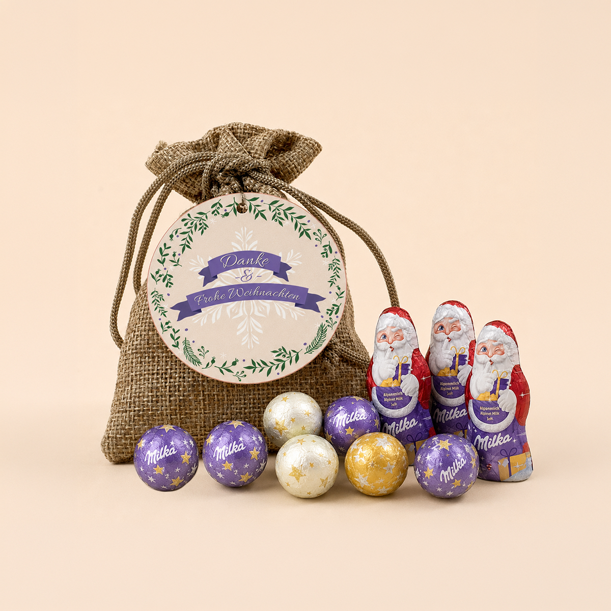 Weihnachtssäckchen Danke & Frohe Weihnachten - Milka-Mix