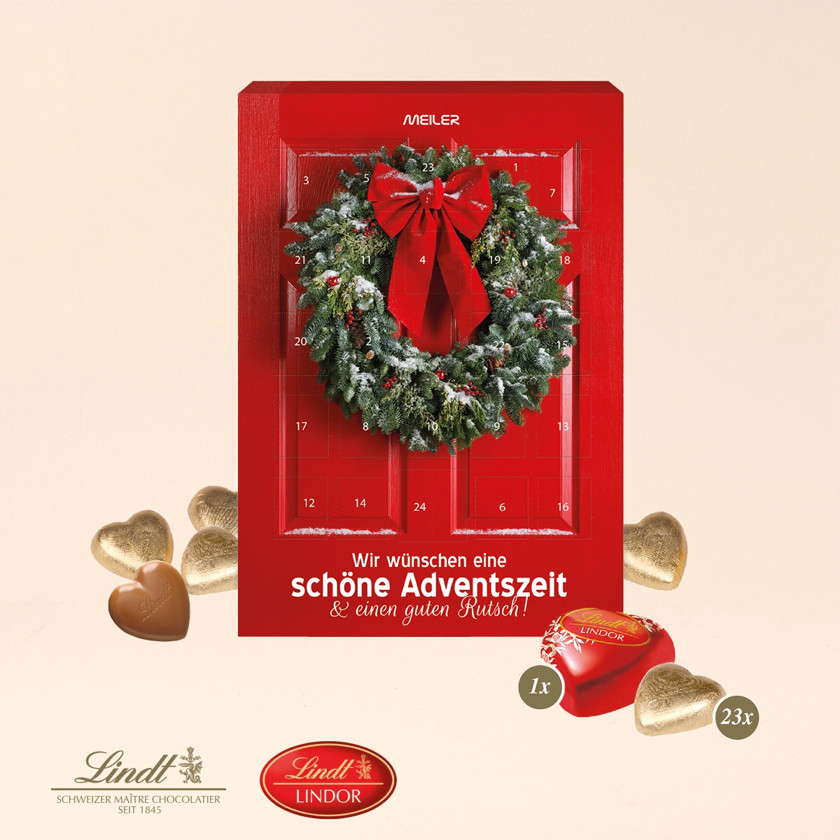 Wand-Adventskalender Lindt-Herzen