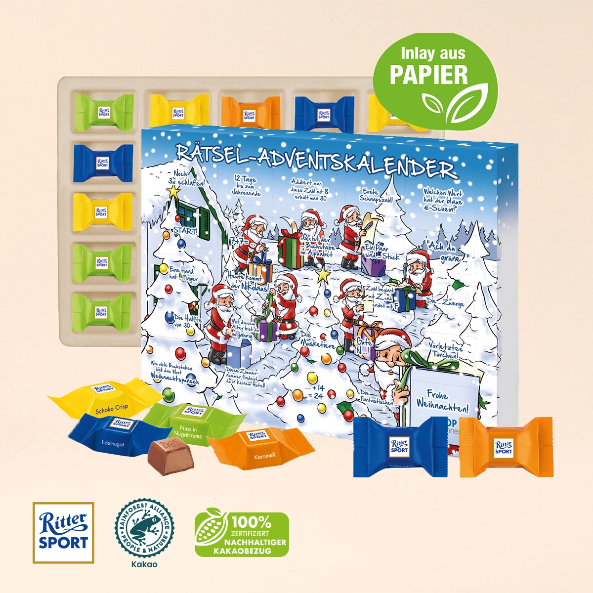 Nachhaltiger Adventskalender mit RITTER SPORT Schokowürfel