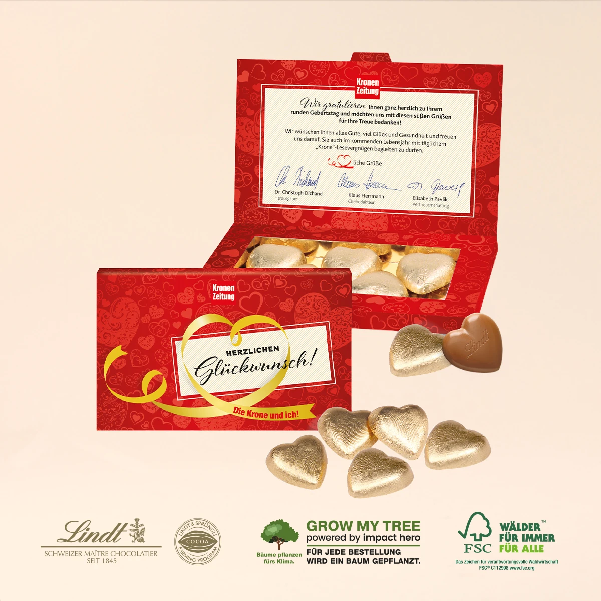 Präsentbox Business mit Lindt Schokoherzen