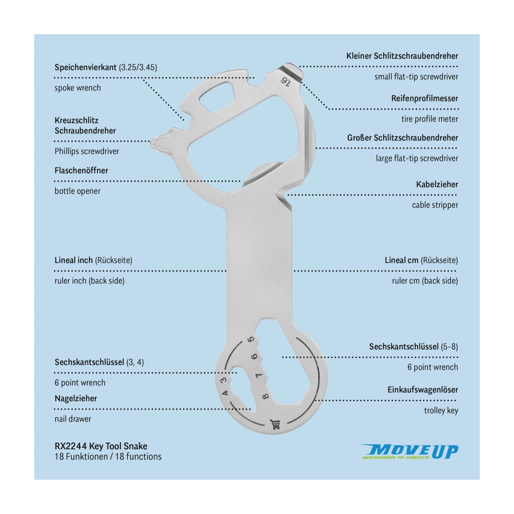 Keytool Snake, 18 Funktionen