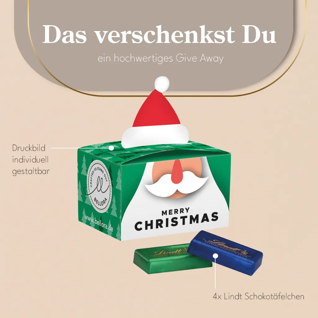 Geschenkbox Mini Weihnachtsmütze, Lindt Schokotäfelchen