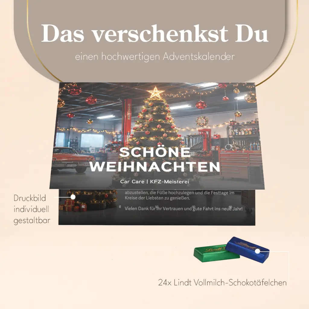 Premium Tisch Adventskalender Flip Cover Querformat Lindt Schokotäfelchen 