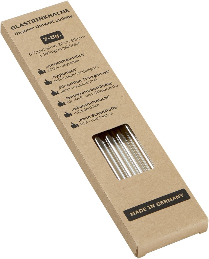 Strohhalm-Set aus 6 Glas-Trinkhalmen