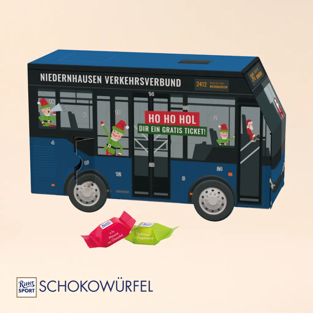 Adventskalender Bus, Ritter SPORT Schokowürfel 
