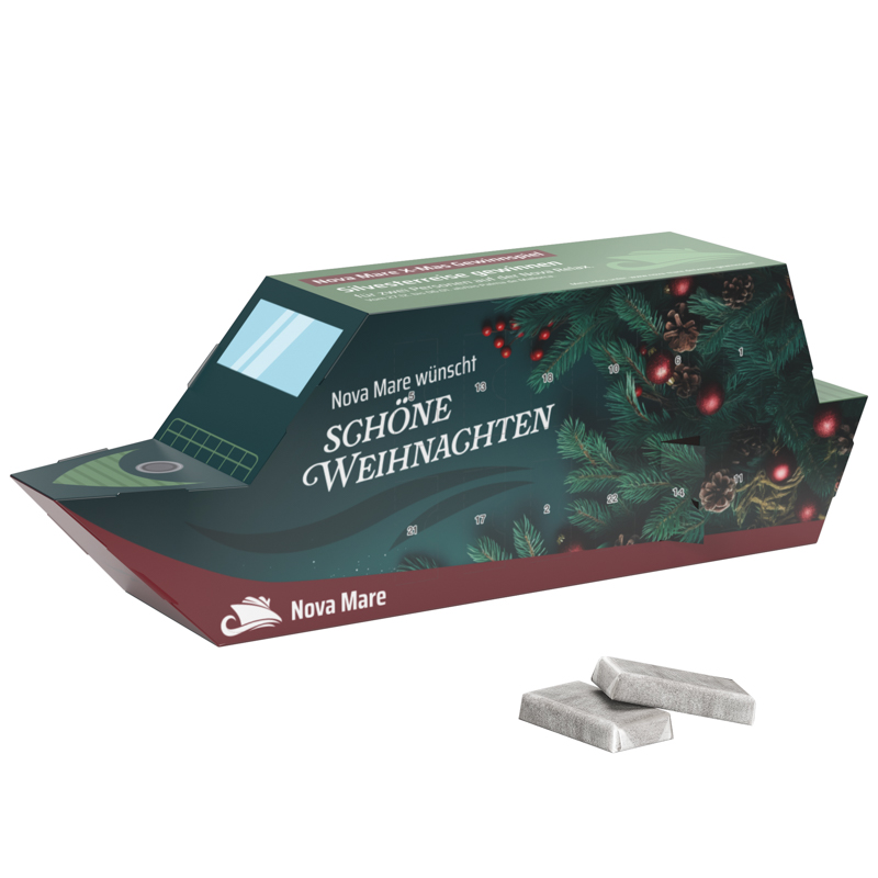 Adventskalender Schiff, Napolitain in Pergaminpapier 