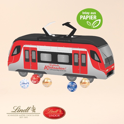 [55449] 3D Adventskalender "Bahn" mit Lindt Schokolade mit Papier-Inlay 