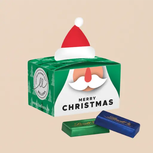 [1271-W-L] Geschenkbox Mini Weihnachtsmütze, Lindt Schokotäfelchen