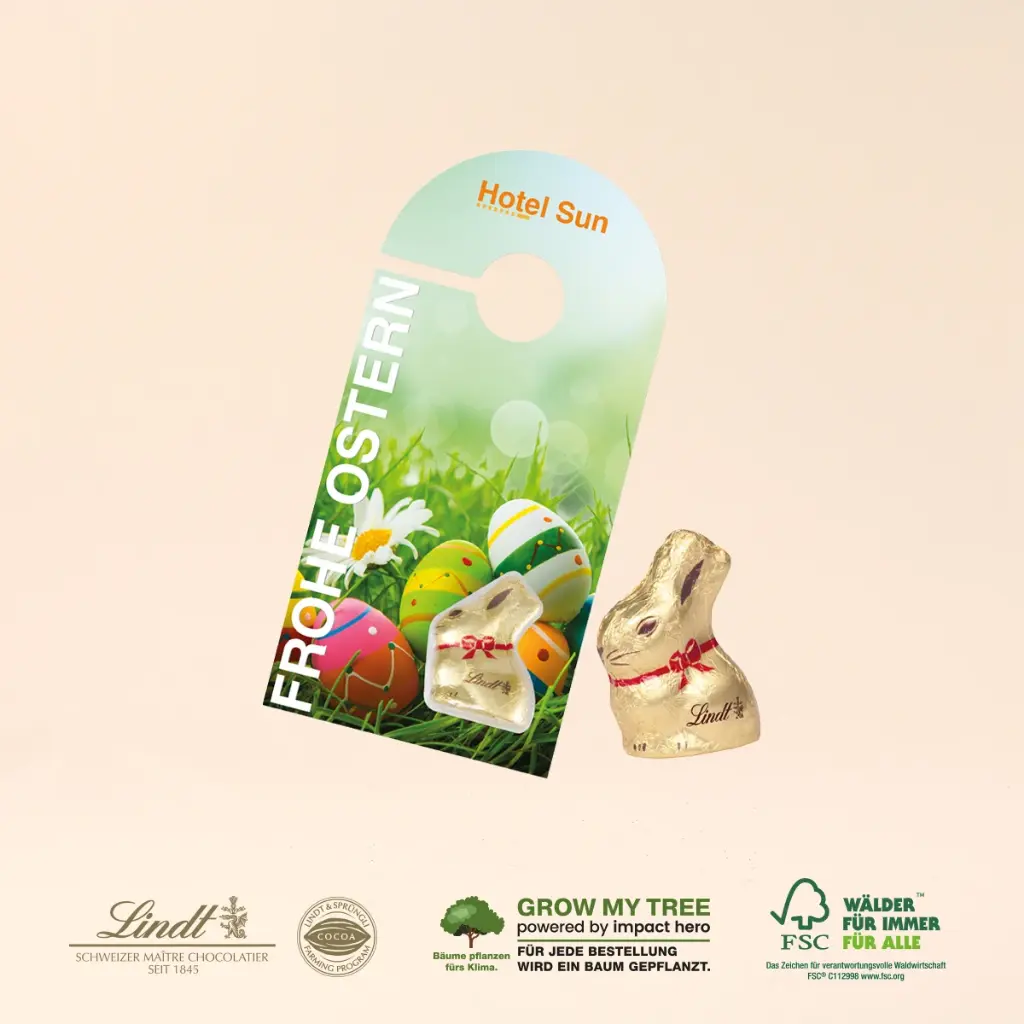 Promotion-Card Türanhänger mit Goldhase von Lindt