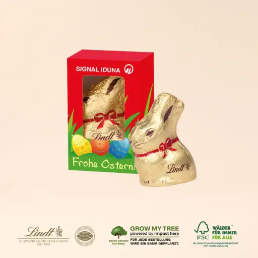 [94576] Werbekartonage mit Goldhase