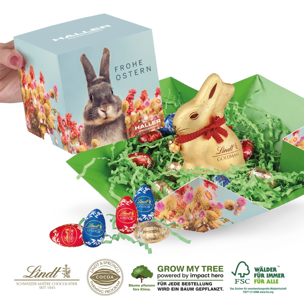Osterpräsent Cube mit Schokolade von Lindt