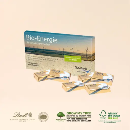 [91000-G] Präsentbox mit Lindt Schokotäfelchen, Graspapier