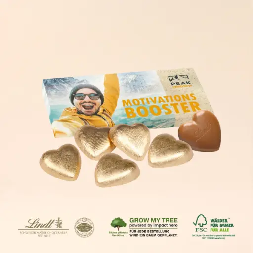 [91001-G] Präsentbox mit Lindt Schokoherzen, Graspapier