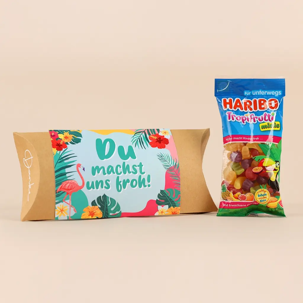 Pillowbox "Du machst uns froh" - Haribo Tropifrutti