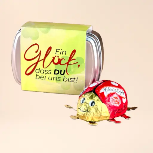 [WP13236] Geschenkdose "Ein Glück, dass DU bei uns bist" - Marienkäfer
