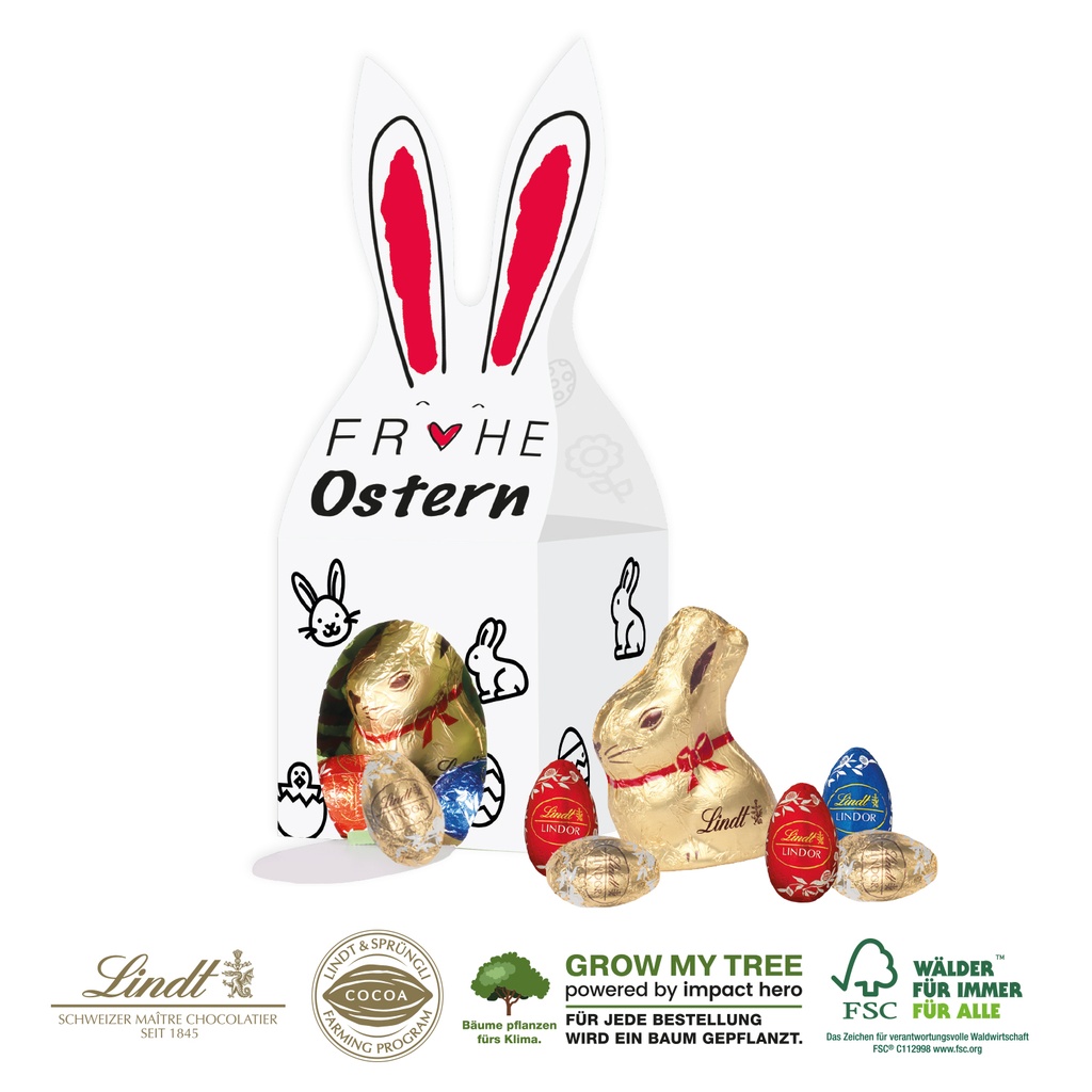 3D Präsent „Häschen“ mit Lindt Eier und Goldhase