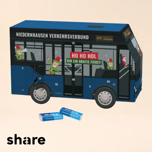 [1275-S] Adventskalender Bus - share Schokotäfelchen
