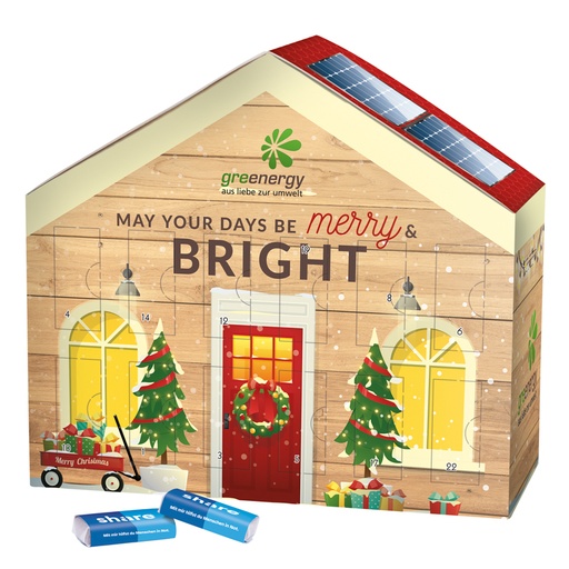 [1091-S] Adventskalender Haus, share-Schokotäfelchen