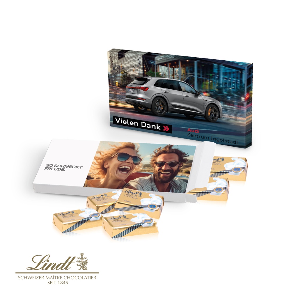 Präsentbox mit Schokotäfelchen, lose eingelegt