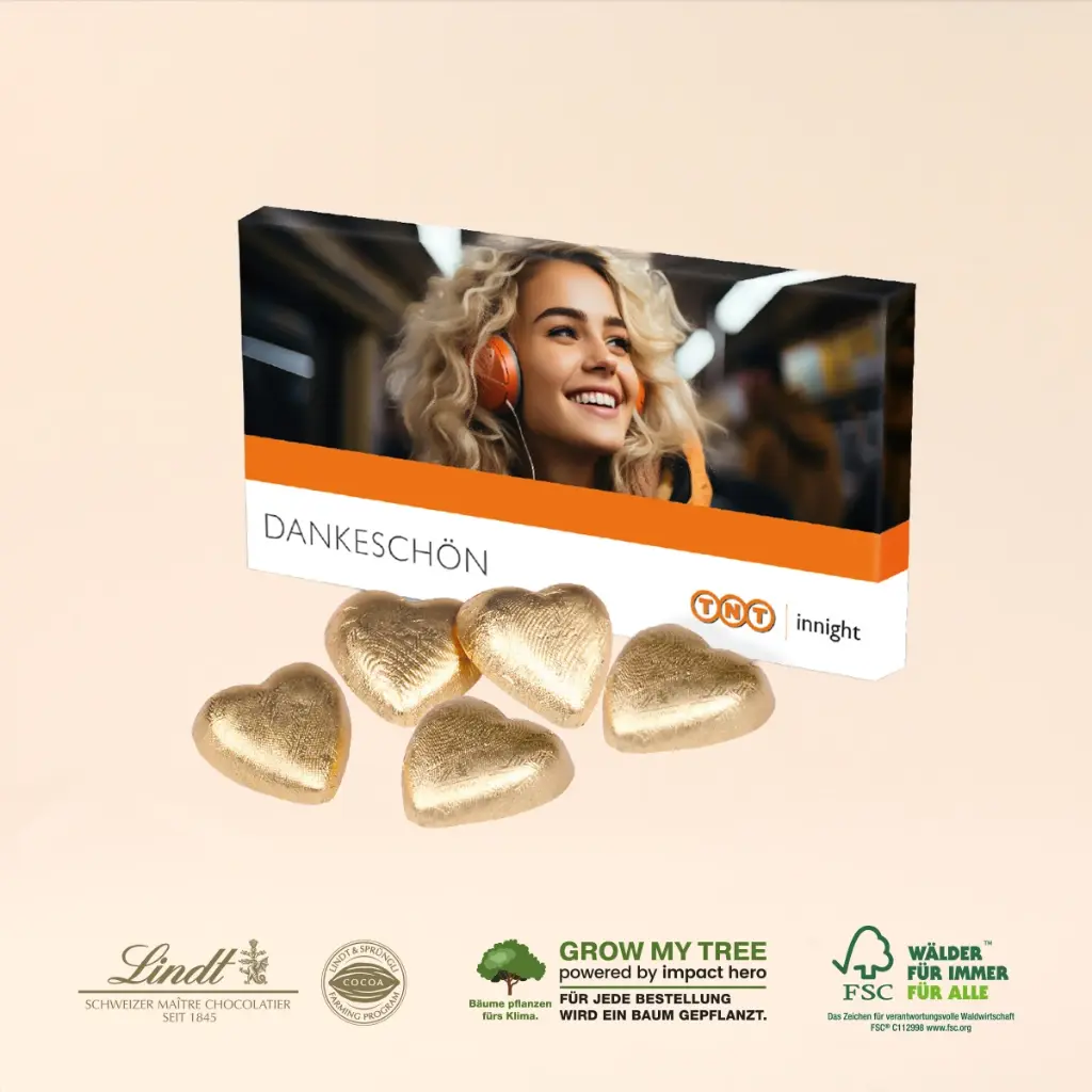 Schokoherzen in Präsentbox, lose eingelegt