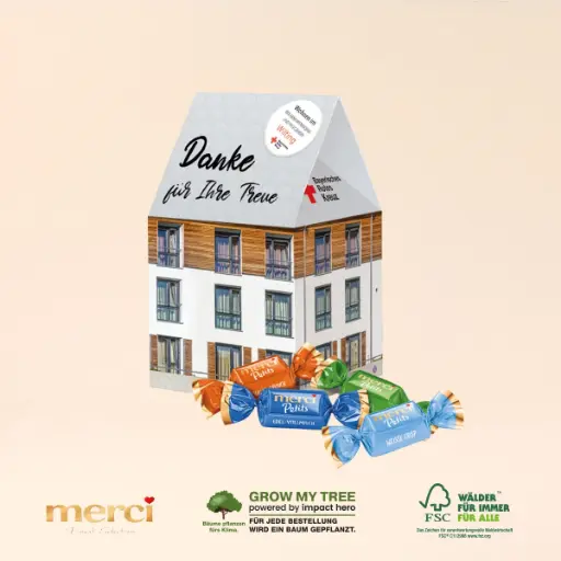 [91723] 3D Präsent "Haus" mit Merci Petits 