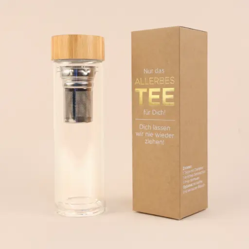 [WP13557] Thermo-Glasflasche mit Teesieb "AllerbesTEE"