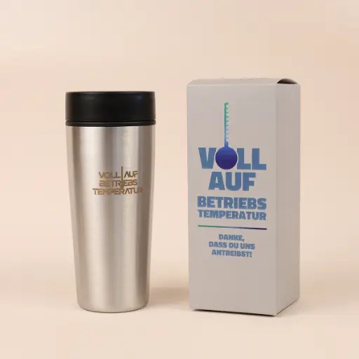 [WP13583] Thermobecher "Voll auf Betriebstemperatur"