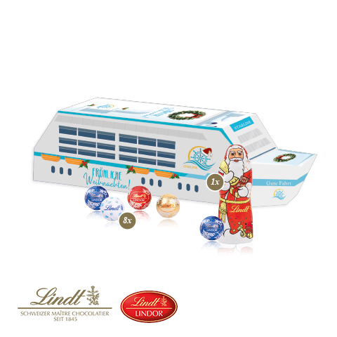 [95590] 3D Präsent "Schiff" mit Lindt Minis und Nikolaus 
