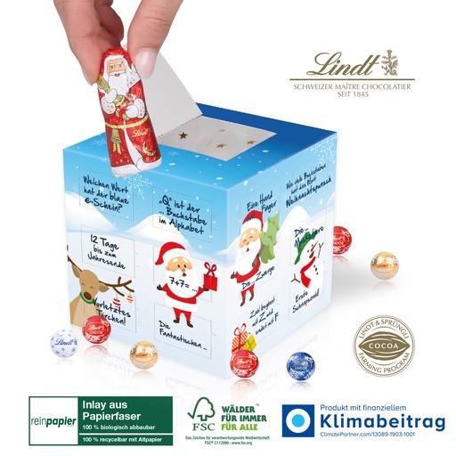 [55362-W] Adventskalender „Cube“ Organic mit Lindt Weihnachtsmann