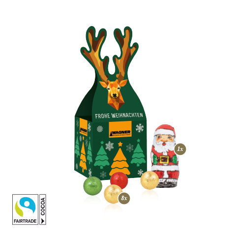 [95565] 3D Präsent "Rentier" mit Fairtrade® Schokolade 